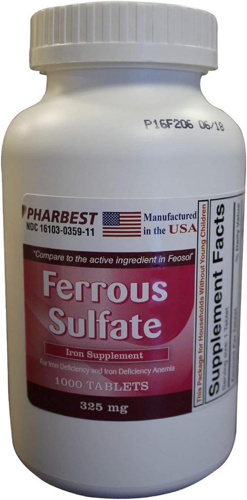 Ferrosulfate 325 mg Tablets, 1000 Count