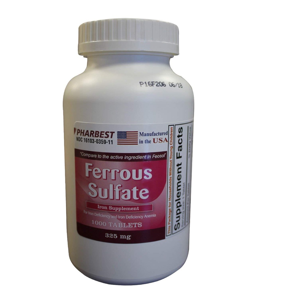 Ferrosulfate 325 mg Tablets, 1000 Count