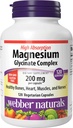 Webber Naturals Magnesium Glycinate Complex 200 mg, 120 Vegetariske Kapsler, Høj Absorptionsformel, støtter Bones, Heart, Muscles & Nerves, One- per- Day, Vegan, New Label!