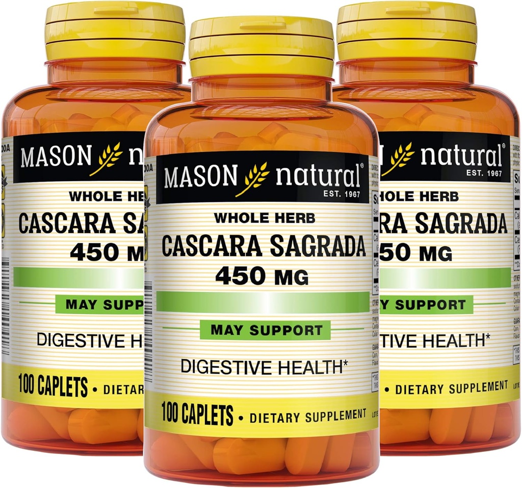 Mason Natural Cascara Sagrada 450 mg, Herbal Supplement for Normal fordøjelsesfunktion Support, 100 kapsler (pakke med 3)
