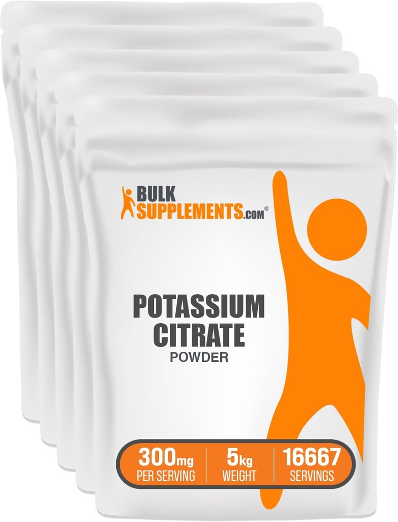 BulkSupplements.com Kalium Citrate Powder - for Hydration Support, Mineral Supplement, Kalium 99mg - Gluten Free, 300mg per Serving, 1kg (2,2 lbs) (Pack of 5)
