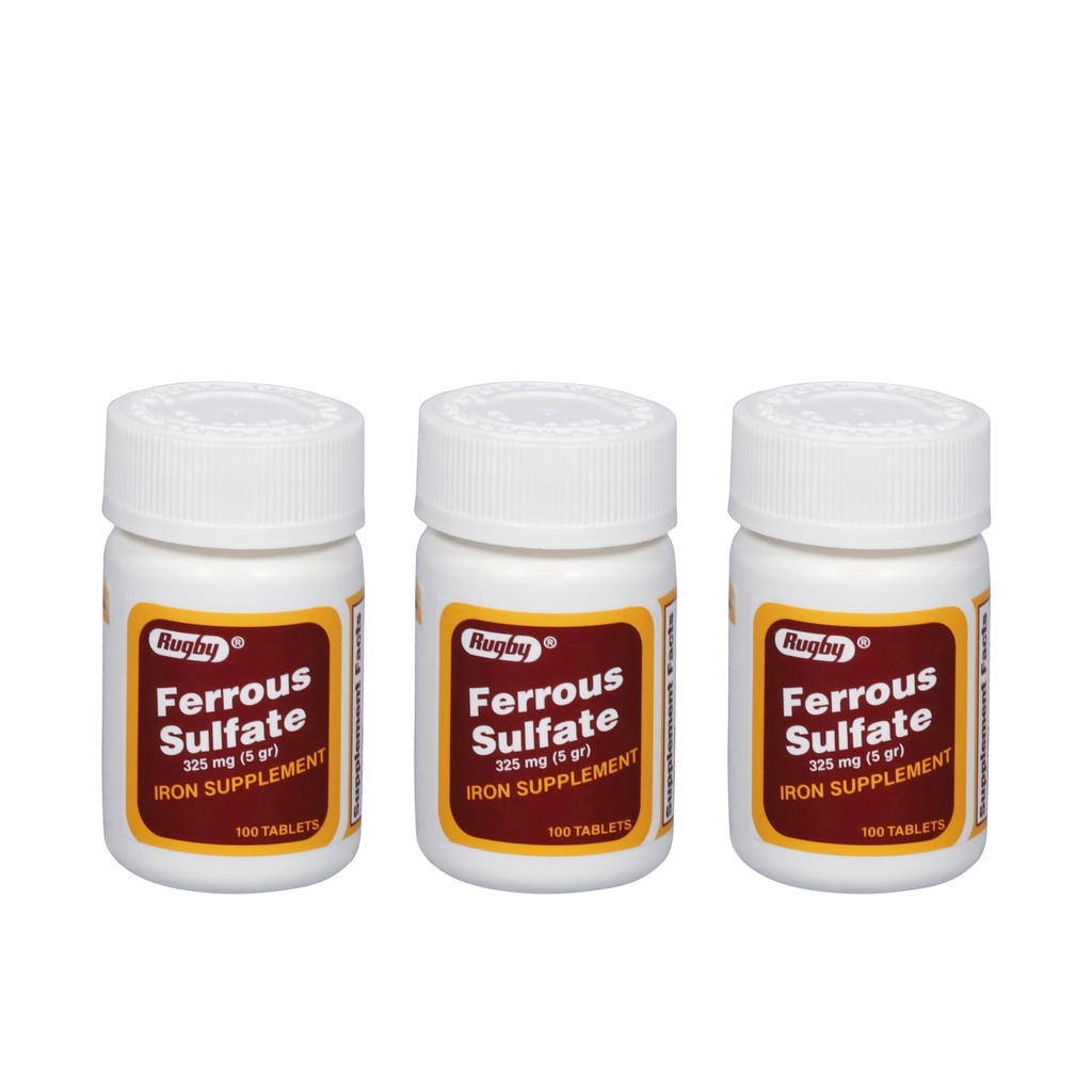 Rugby Ferrosulfate 325mg tabletter - jerntilskud til kvinder og mænd - 100 greve (3 stk.)