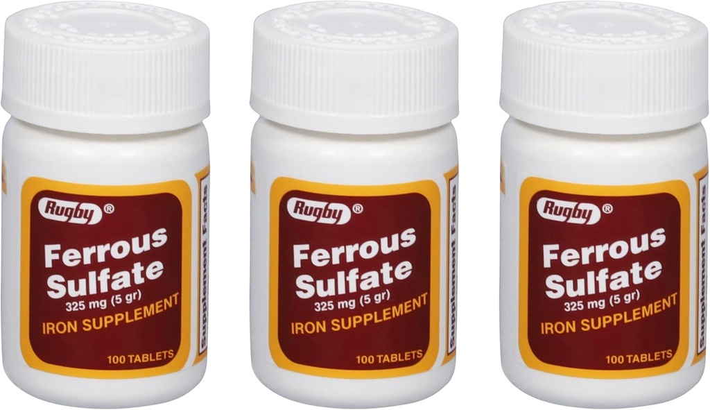 Rugby Ferrosulfate 325mg tabletter - jerntilskud til kvinder og mænd - 100 greve (3 stk.)