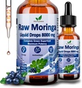 Raw Moringa Liquid Drops 8000 mg, Organic Moringa Oleifera Leaf Extract w. Supergreens Blend of Wheatgrass, Barley Grass for Antioxidant, Energy & Immune, High Potence Than Capsules Powder