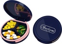 Serfeymi Small Pill Box - 3 Composite Mini Travel Pill Case - Egnet til medicin, Vitamin, Fish Oil, Kosttilskud - mørkeblå (Logo)