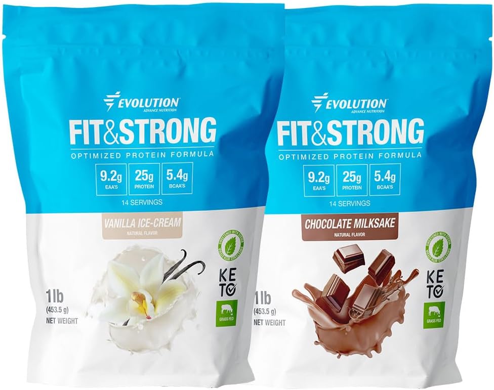 Evolution Advance Nutrition Fit & Strong - Pure Whey Protein Powder with BCAA, Natural Flavor - 2 Pounds (Vanilla) + Fit & Strong- Pure Whey Protein Powder with BCAA - 2 Pounds (Chocolate)