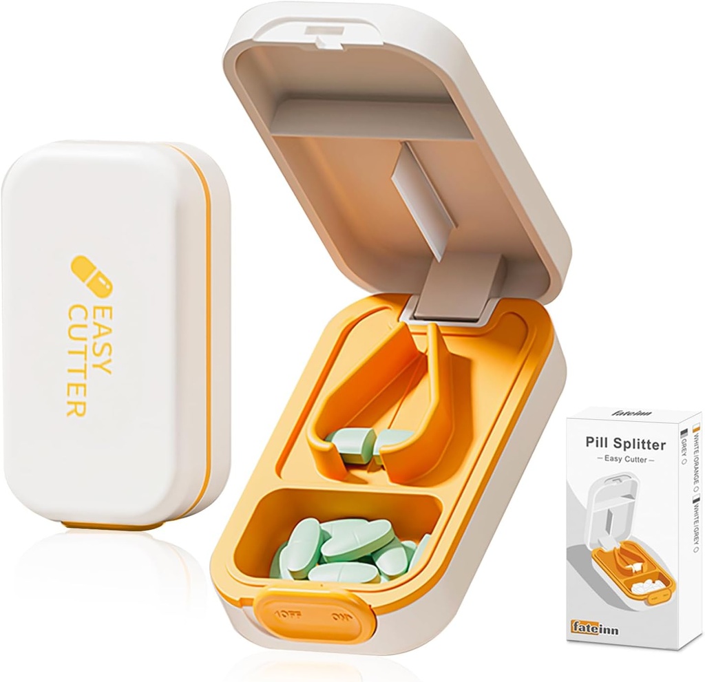 Lille pille Cutter, Splitter til små piller, sikkerhedslås, Easy Open Close, Professional (White Orange)