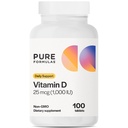 PureFormulas D3 1. 000 IE 25 mcg - Premium D-vitamin supplement til sund knogledannelse, tænder, cardiovaskulær sundhed, og immunforsvar Non- GMO - 100 Count Tablets