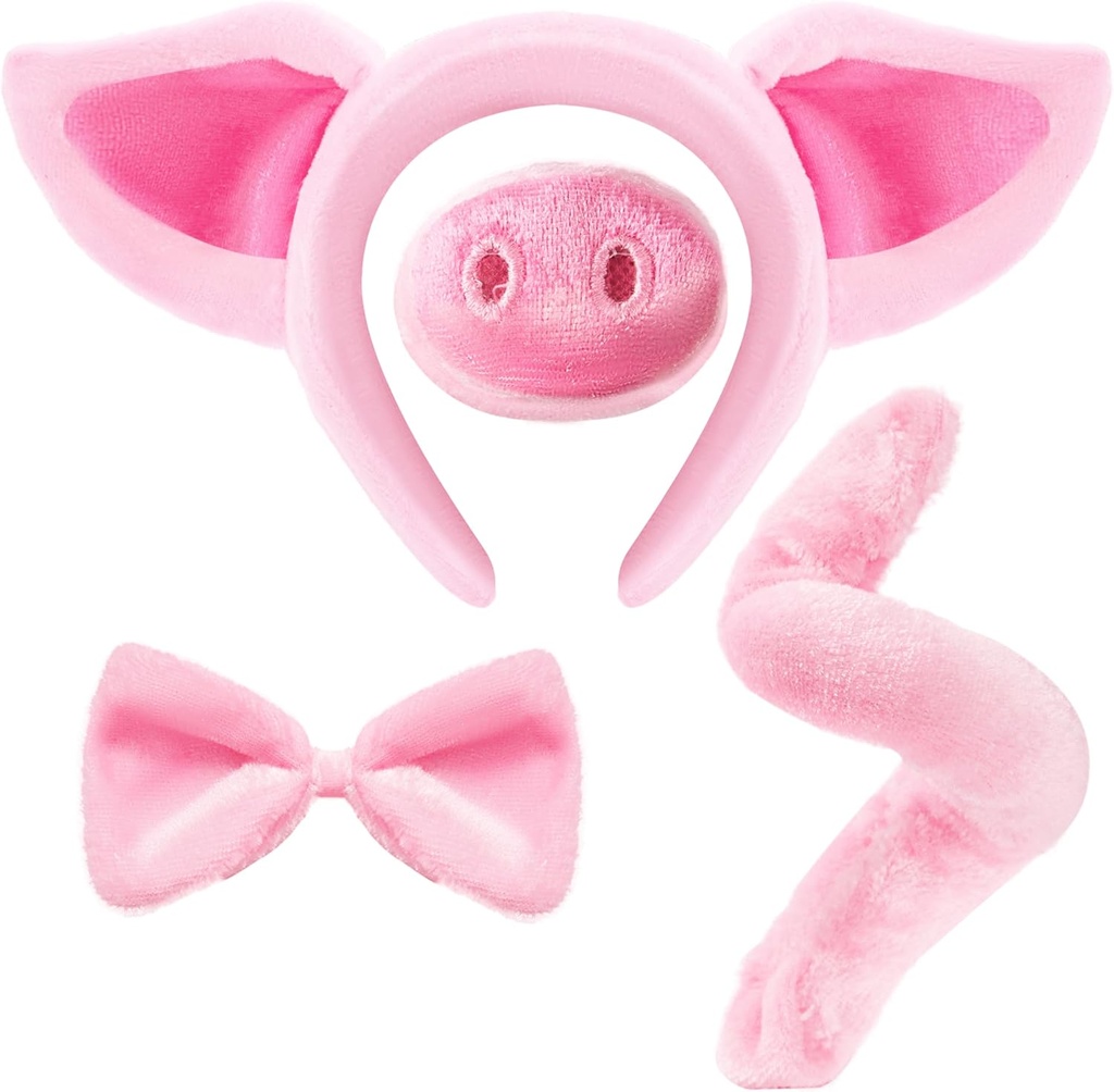 Spooktakulære kreationer Pink gris Dalmatian Kostsæt med ører Næse Hale og Bow Tie, Animal Kostel Tilbehør til Unisex