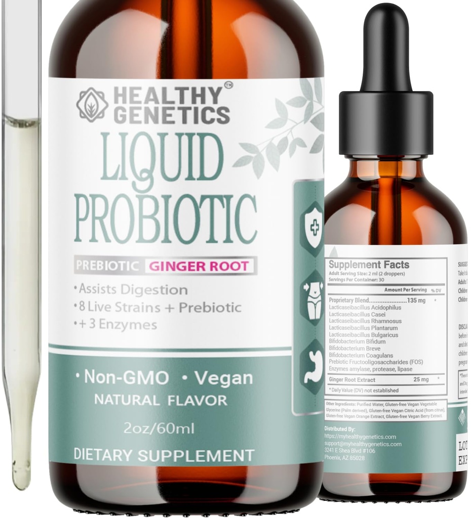 Flydende probiotika til kvinder Mænd & Kids; Prebiotic + Ginger + Probiotika til fordøjelsessygdomme