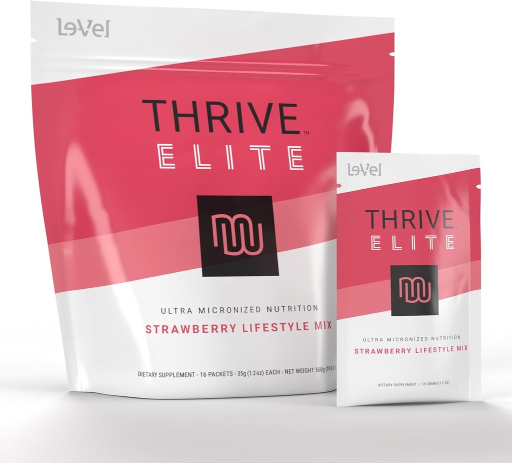 Le-Vel Thrive Elite Protein Shake | Gluten-Free, Protein Blend with BCAAs, Probiotics & Enzymes |16 Servings - Single Packets, Strawberry