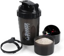 Shaker Flaske - Protein Shaker Cup med opbevaring Compartments - Leakout Workout Ryst flasker med mixer til Glat Mixing- 500ML / 16oz (PURE BLACK)