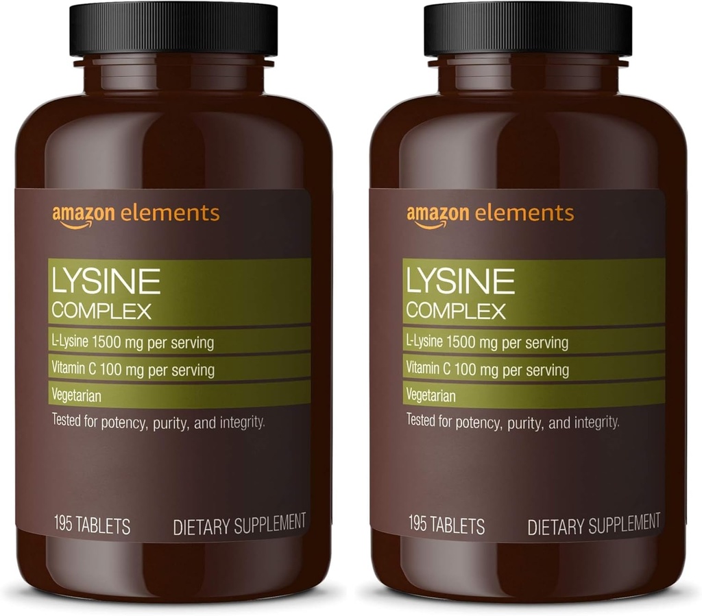 Elements Lysin Complex med C-vitamin til immunforsvar, Vegetar, 65 Servering, 195 Greve (Packaging May Vary) (pakke af 2)