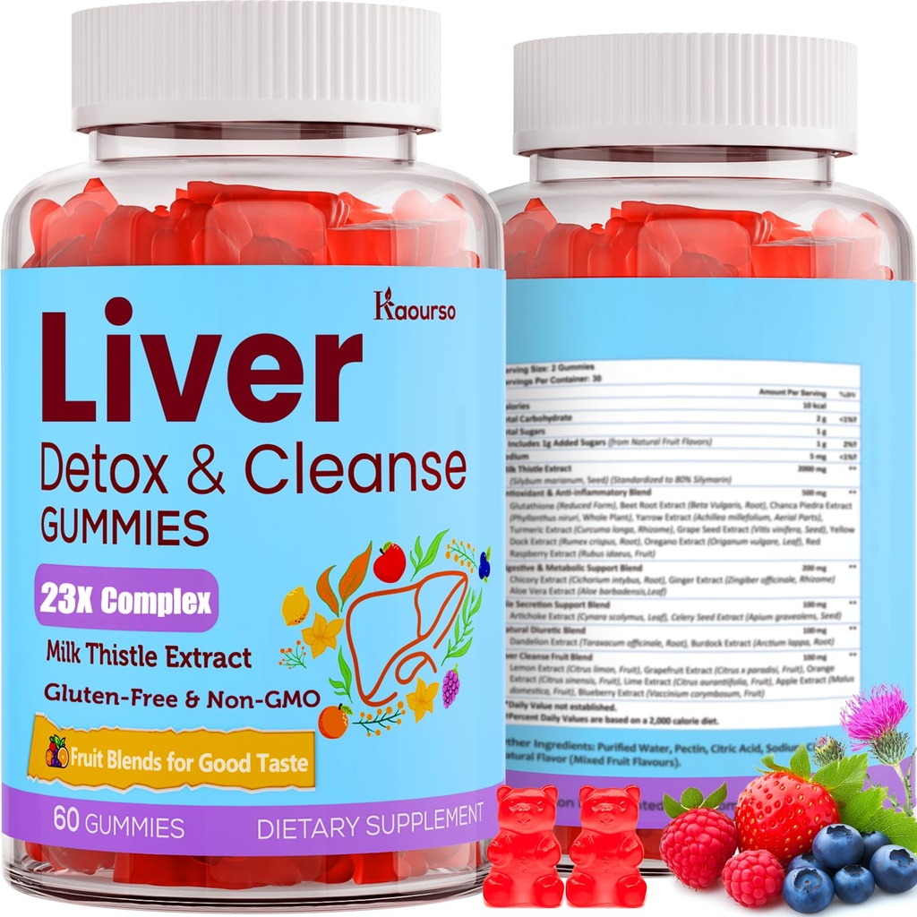 3000mg Lever Detox Reparation & Rense Gummy Medicine 124; Milk Thistle 2000mg med gurkemeje Mælkebøtte Root & Artiskok for Lever Detox, Leverstøtte & Renew, Antioxidant, Gut, Hud - Fruit Flavor, 60 Gummies