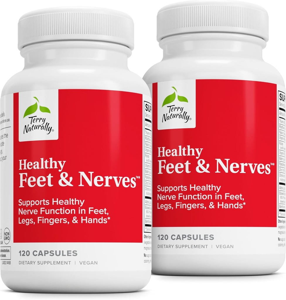 Terry naturligt sunde fødder og nerver - Urtetilskud med bioaktive vitamin B12 - cirkulering og nervetilskud - Veganske kapsler med Boswellia Serrata - 120 kapsler (pakke med 2)