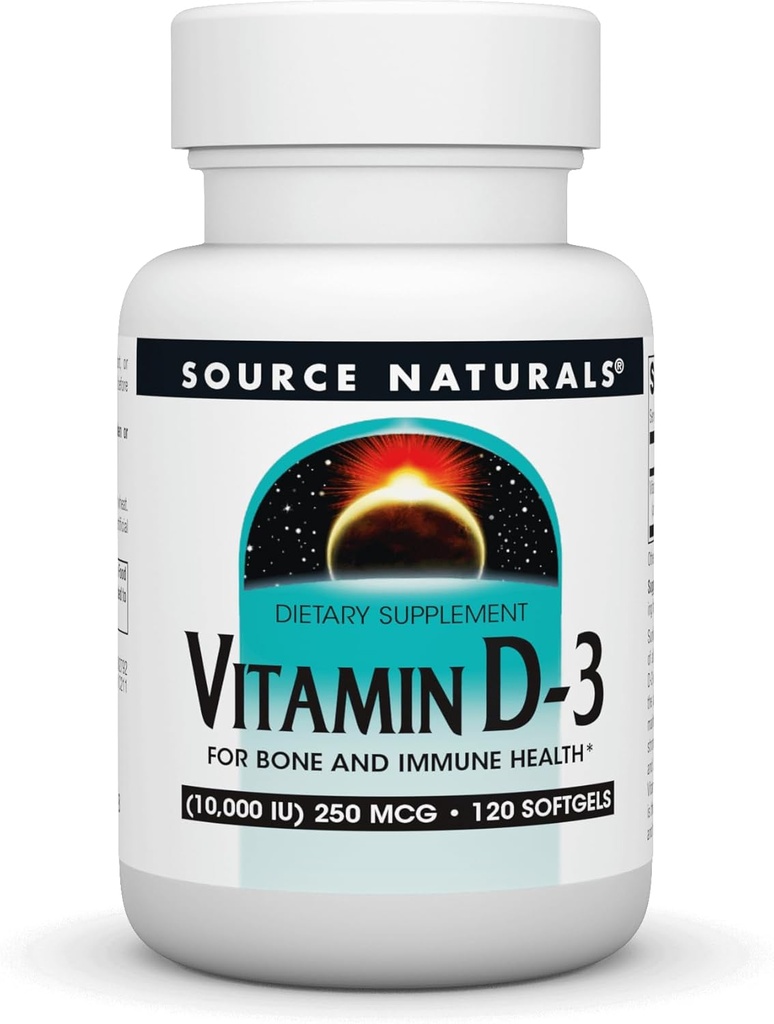 Source Naturals Vitamin D-3, Understøtter Bone & immunforsvar *, 250 mcg (10. 000 IE) - 120 Softgels