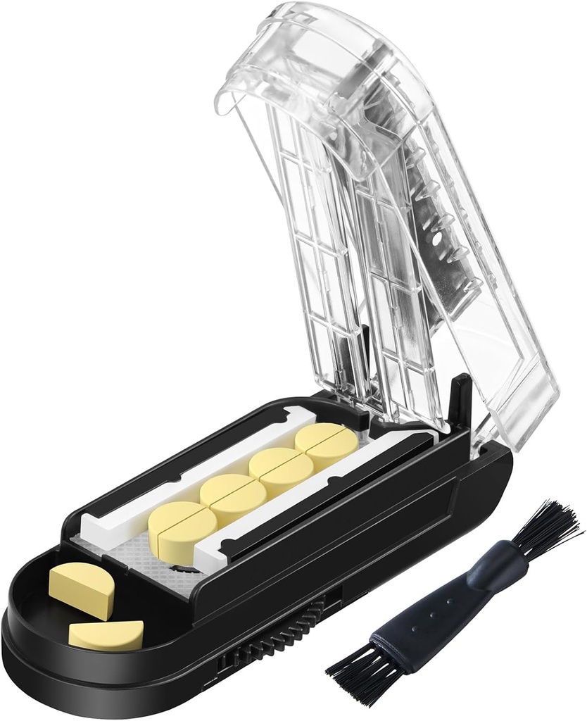 Pill Cutter til flere piller ad gangen, Pill Cutter Splitter til små og små piller, Pill Cutter til små eller store piller, Pill Splitter med skjult Sharp rustfrit stål klinge (sort)