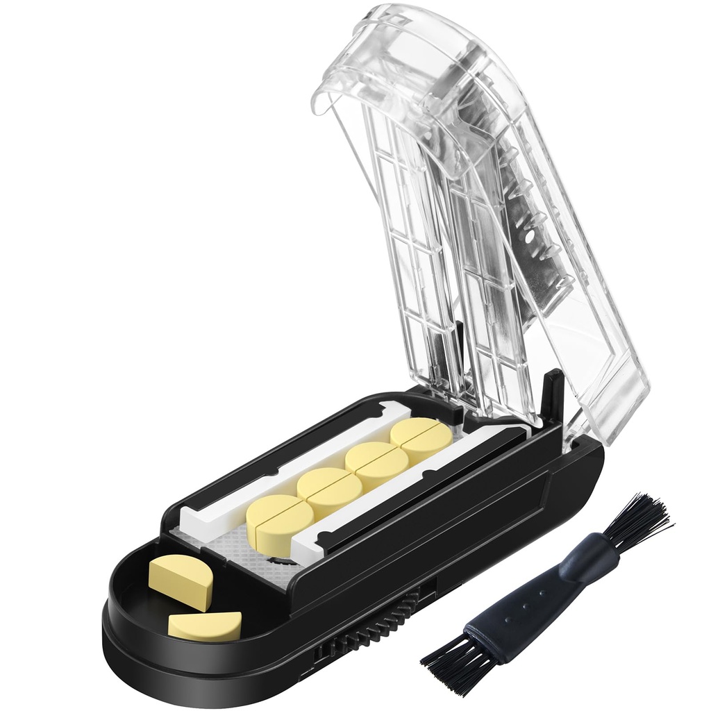 Pill Cutter til flere piller ad gangen, Pill Cutter Splitter til små og små piller, Pill Cutter til små eller store piller, Pill Splitter med skjult Sharp rustfrit stål klinge (sort)
