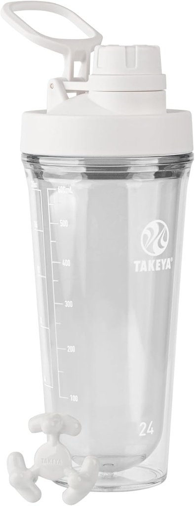 Takeya Protein Shaker - BPA- Free Plastic Shaker Flaske med blad-bevis Spout Lid - Easy Carry Shaker til Gym & Mere - Dishwasher-Safe Genanvendelige Shaker med Spout Lid - 24 oz, Cloud White