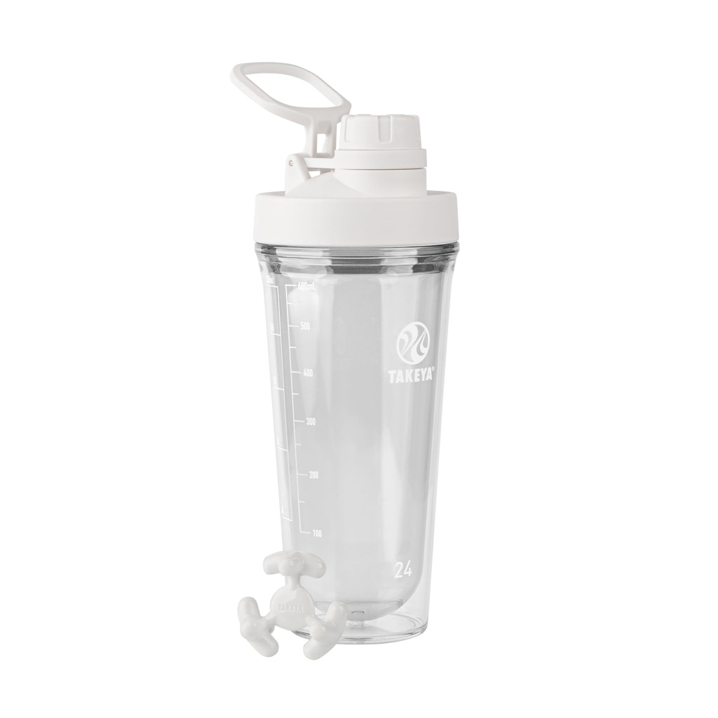 Takeya Protein Shaker - BPA- Free Plastic Shaker Flaske med blad-bevis Spout Lid - Easy Carry Shaker til Gym & Mere - Dishwasher-Safe Genanvendelige Shaker med Spout Lid - 24 oz, Cloud White