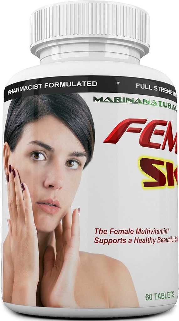 FEMVIT Skin Multivitamin, Multi- Minerals & Herbal Ekstrakter til yngre hud. Anti Aging, Anti Wrinkle med Collagen, Hyaluronsyre og biotin. 60 tabletter (ikke en creme)