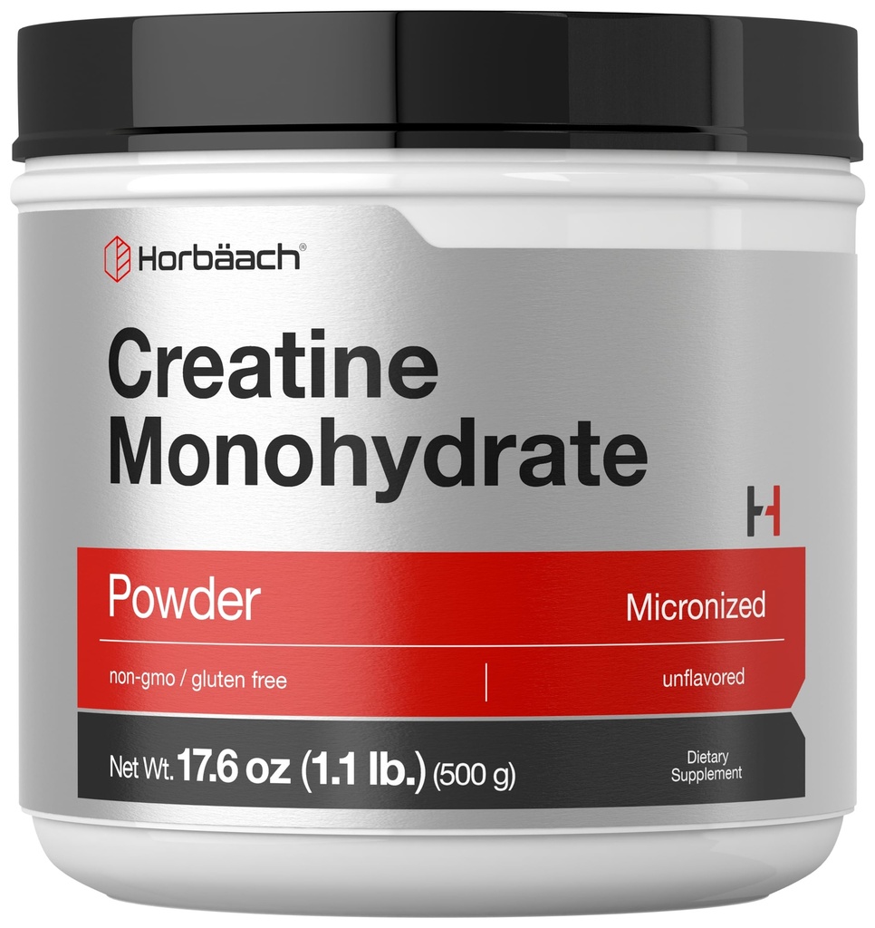 Horbäach Creatine Monohydrat Pulver: 124; 1.1lb (17.6 oz) • 124; Mikroniseret og Unflavored • 124; Vegetar, Non- GMO, og Gluten Free Supplement