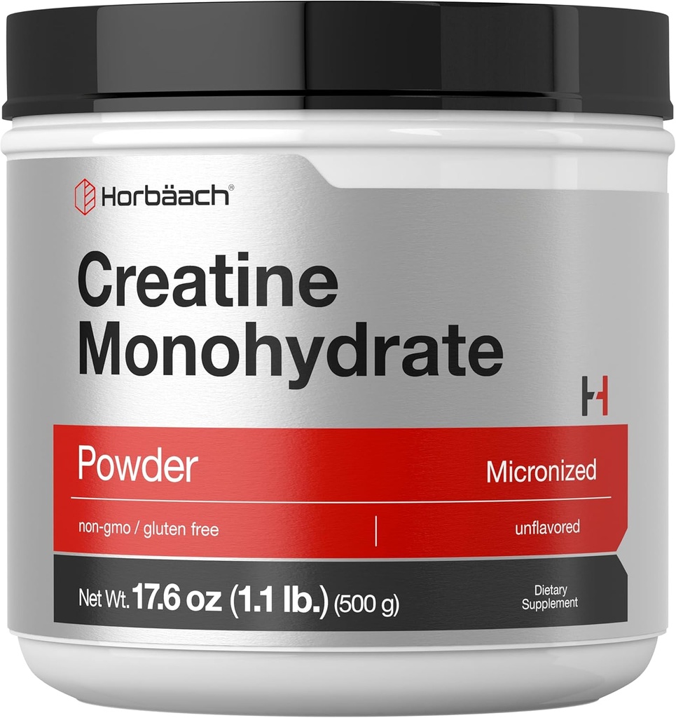 Horbäach Creatine Monohydrat Pulver: 124; 1.1lb (17.6 oz) • 124; Mikroniseret og Unflavored • 124; Vegetar, Non- GMO, og Gluten Free Supplement