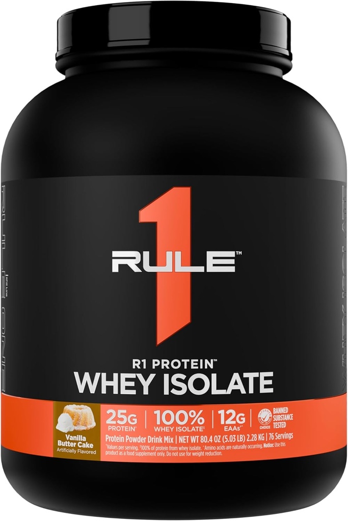 Regel 1 R1 Protein Whey Isolate - med 25g protein & 6g BCAA Eksklusivt fra Isolated & Hydrolyzed Kilder til træning Inddrivelse (5 Pounds *, Vanilla Butter Cake)