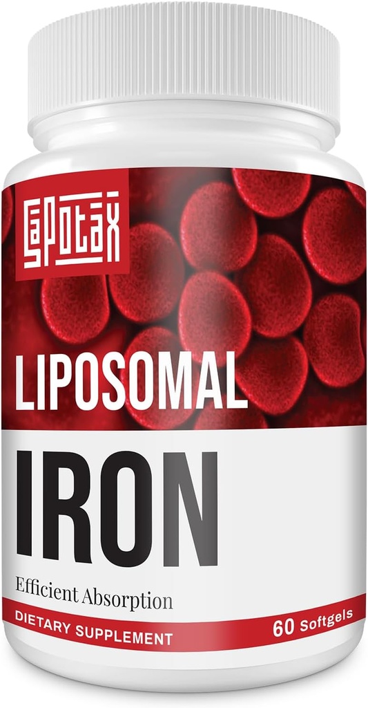 Liposomal Fe jerntilskud til kvinder, 65 mg jerntilskud med folinsyre & vitamin B12 til mænd, daglig blod & energistøtte til voksne jernmangel 60 Softgel (1 flaske)
