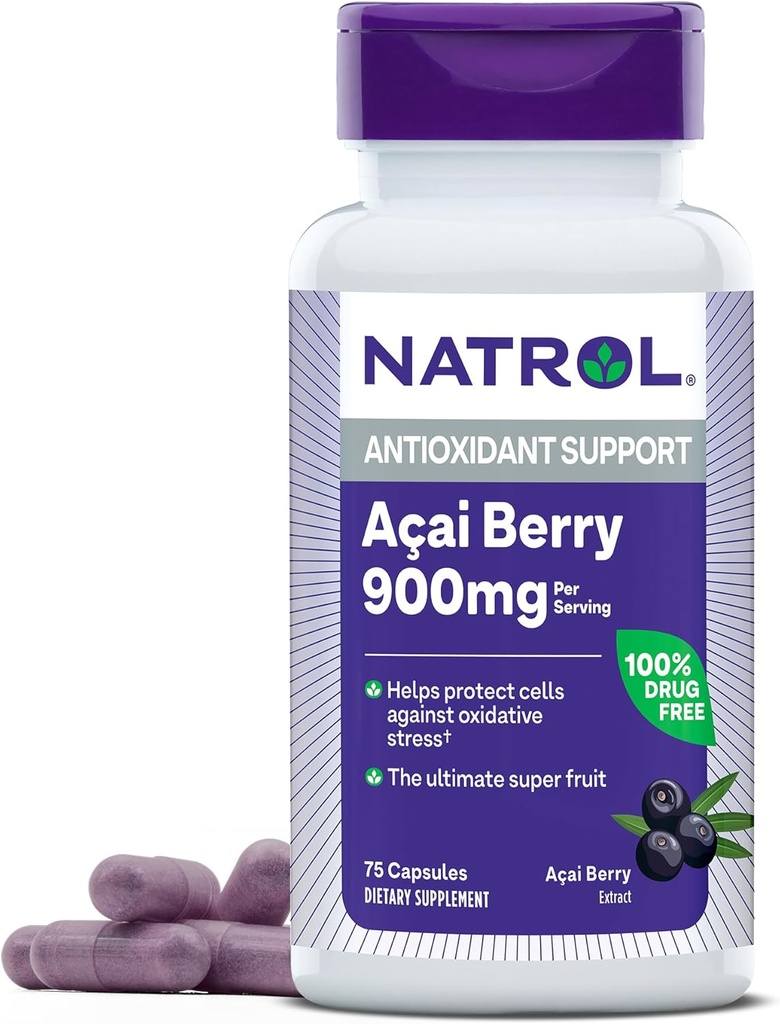 Natrol Acai Berry 900 mg per servering, Kosttilskud til antioxidant, 75 kapsler, 37 dages forsyning