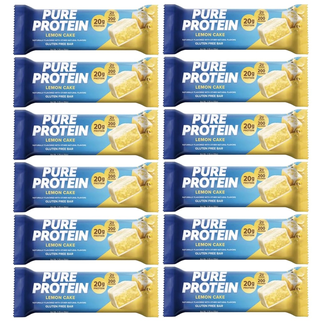 Pure Protein Barer, Høj Protein, Nutriøs Snacks til støtte energi, Lavsukker, 1,75 oz 12 Count Lemon kage
