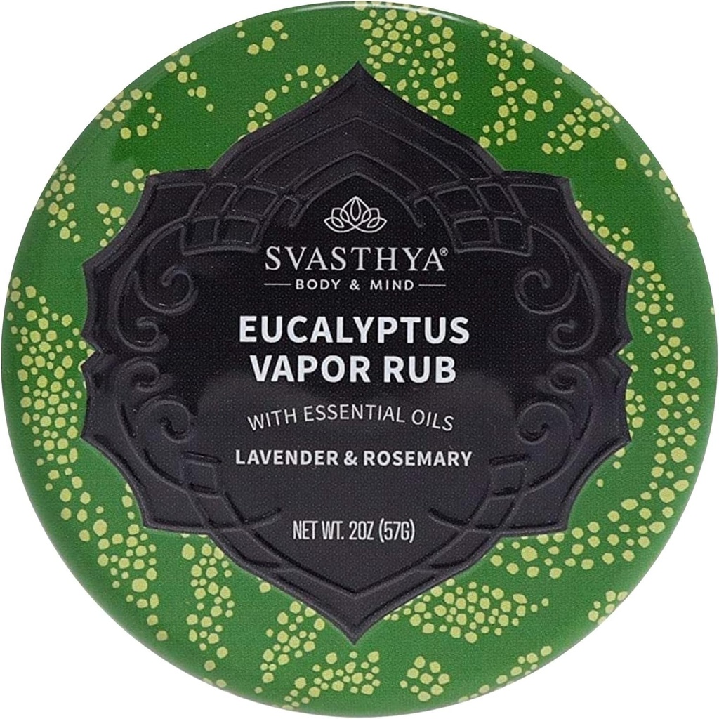 Svastya Body & Mind Eucalyptus Vapor Rub - Åbner Nasal Passages & Fugtilizes The Skin, Hough, Stuffy Næse & Congestion Relief, Olivenolie, Bivoks, Lavendel, Rosemary - Made in the USA, 2oz