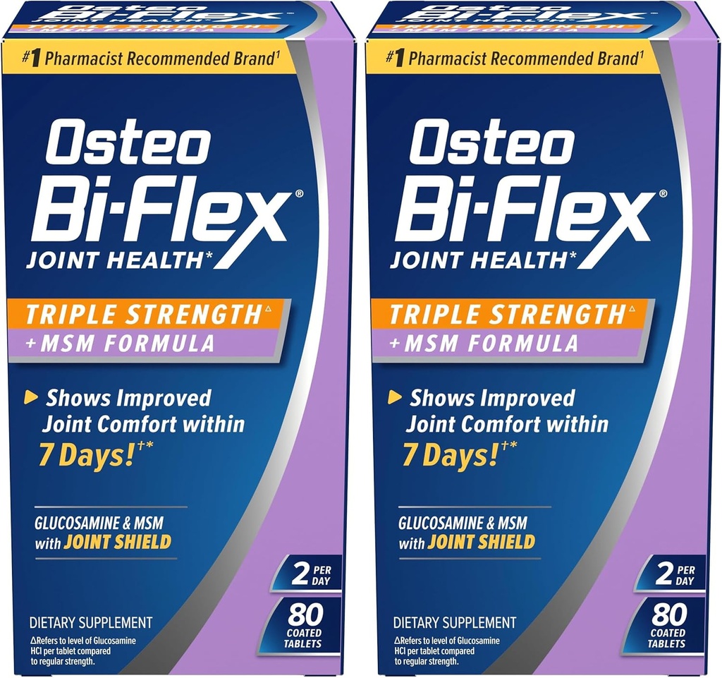 Osteo Bi- Flex Triple Strength (5) med MSM, Glucosamin Joint Health Supplement, overtrukne tabletter, 80 Greve (pakke med 2)