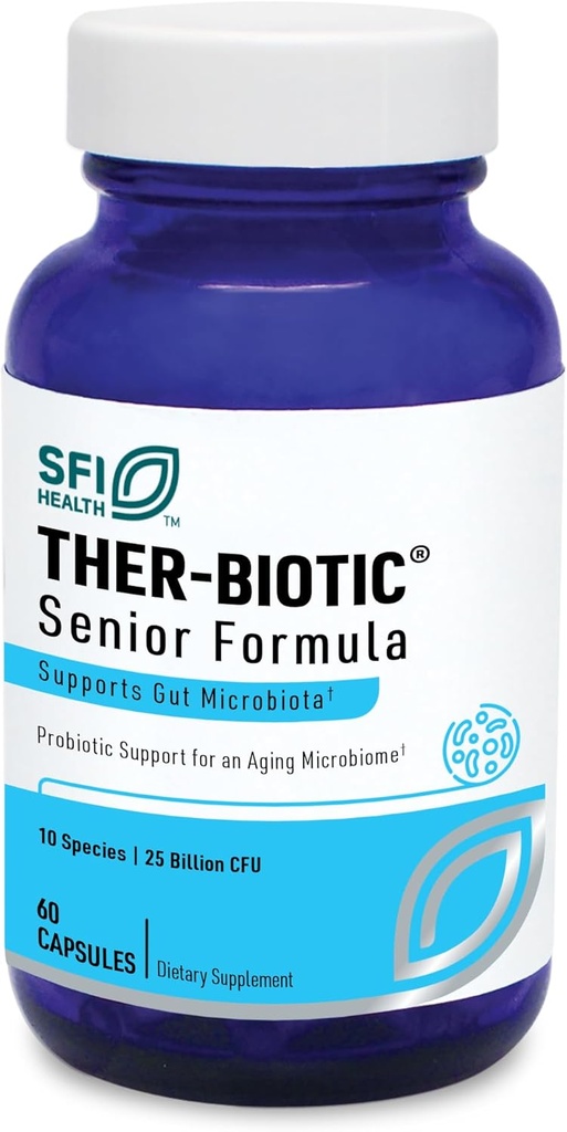 Klaire Labs SFI Health Ther- Biotic Probiotics for Seniors - Digitalt & immunforsvar for ældre mænd og kvinder Over 60 - Bifidobacterium & Lactobacillus - Voksen Probiotic - Dairy- Free (60 kapsler)