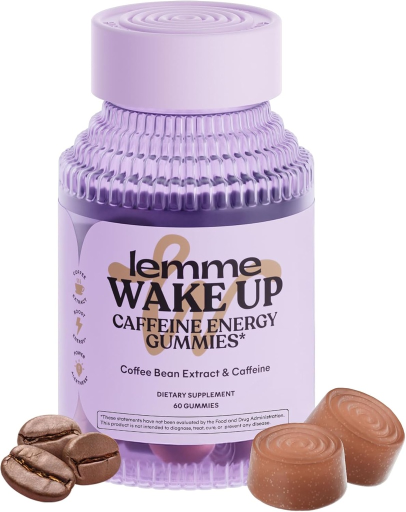 Lemme Wake Up Koffein Energy Gummies, 80mg Koffein Per Serving, Coffee Bean Extract, Cappuccino Flavor, Vegetar & Gluten Free, 1 Måned Supply (60 ct)