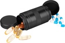 Metal Pill Box 2 gange om dagen - Bærbar vandtæt lille pille sag (AM PM), Rejser Daily Pill Container, Compact Pill Holder Medicin Organizer til piller / Vitamin / Fish Oil / Kosttilskud, Sort