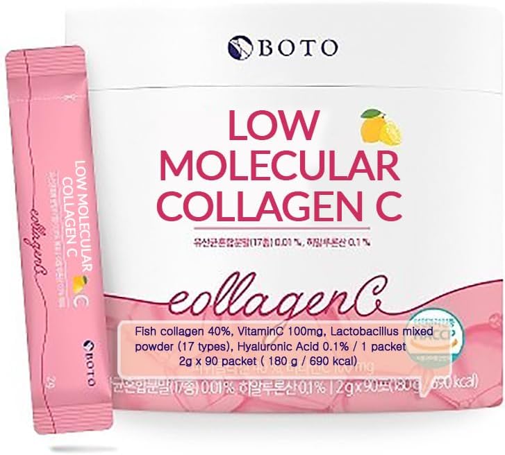 BOTO lav kollagen C - Koreansk skønhed kollagen peptider pulver supplement med Hyaluronsyre og Vitamin til hud hårnegl fælles, Lemon Flavored - for 3 måneder - 90 af pakker