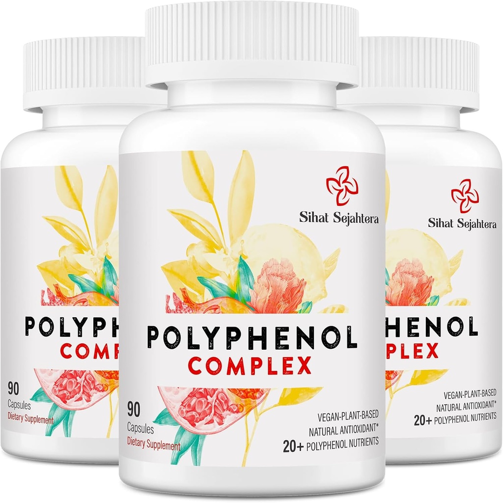 67,500 MG polyphenoler Supplement - kraftfulde antioxidanter og polyphenol til aldersforsvar, Polyphenol superfood, Quercetin, Resveratrol, grøn te, Plant- baseret & energi, immunforsvar, 270 kapsler