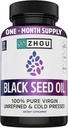 ZHOU Black Seed Oil Capsules - Black Cumin Seed Oil Cold Pressed, Nigella Sativa, Pure Uraffineret Blackseed, Premium supplement til sundhed, hår og hud w / Thymoquinon - 60 kapsler (pakke med 1)