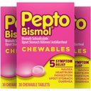 Pepto Bismol Chewable Tablets for Kvalme, Heartburn, fordøjelsesbesvær, Opsat Mave, og Diarré Relief, Original Flavor, 90 Total (3 pakker med 30)