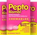 Pepto Bismol Chewable Tablets for Kvalme, Heartburn, fordøjelsesbesvær, Opsat Mave, og Diarré Relief, Original Flavor, 90 Total (3 pakker med 30)