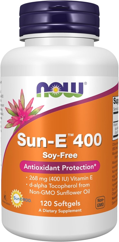 Now Foods Supplements, Sun- E ™ 400 IE med d- alfa Tocopherol fra ikke- GMO Solsikkeolie, 120 Softgels