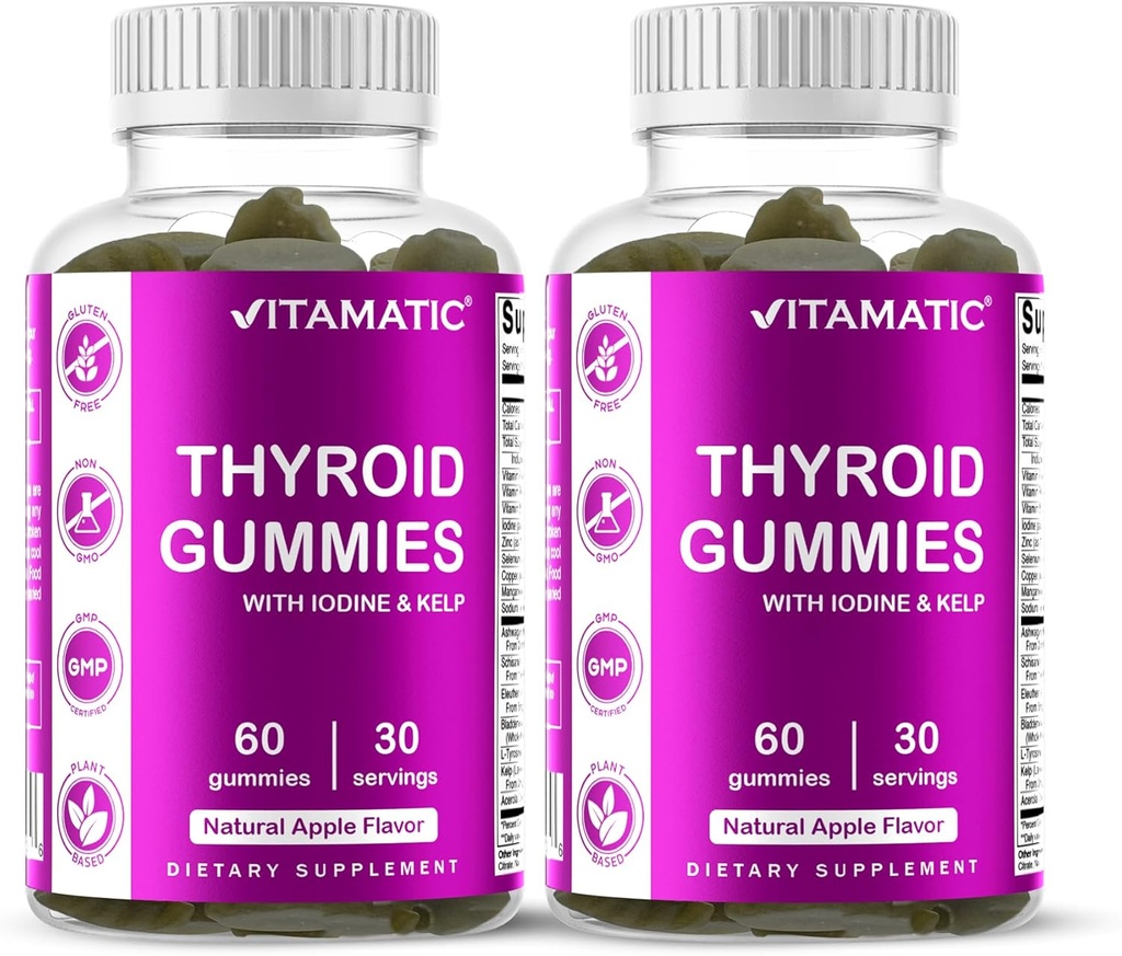 Vitamatisk 2 Pack Vegansk Thyroid Support Gummies med Jod & Kelp - 60 Greve - Plant- baseret - Understøtter energi & Metabolisme