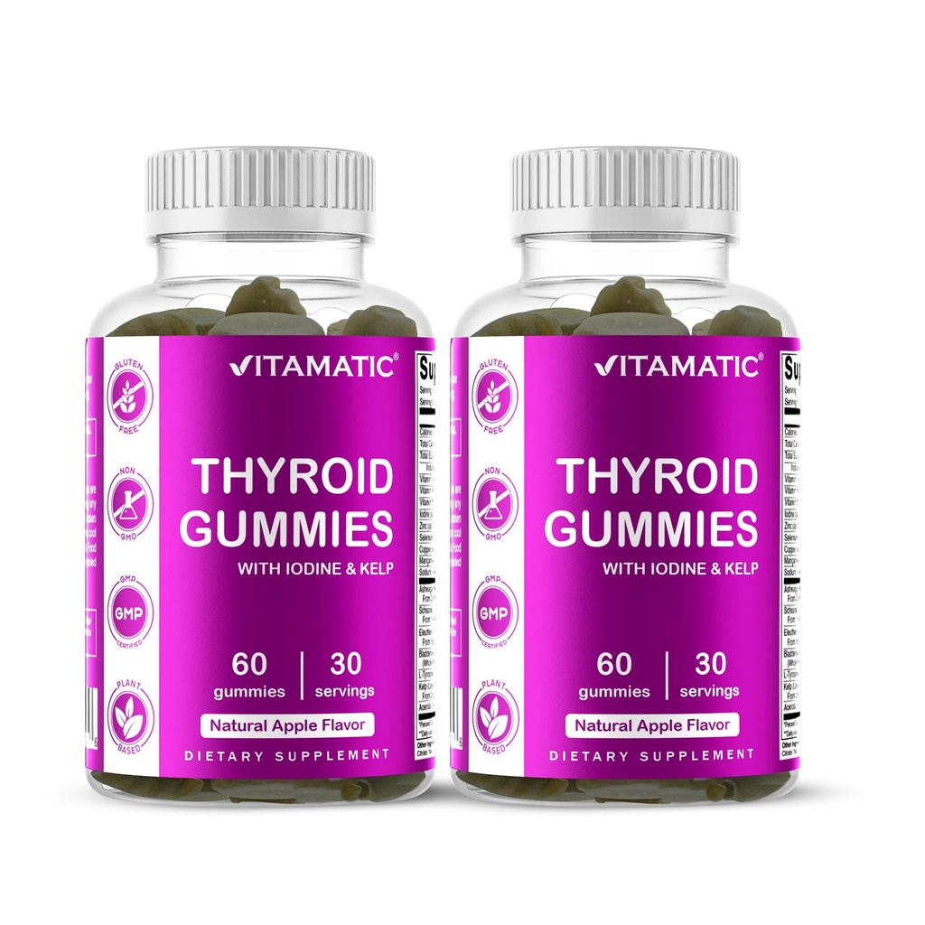 Vitamatisk 2 Pack Vegansk Thyroid Support Gummies med Jod & Kelp - 60 Greve - Plant- baseret - Understøtter energi & Metabolisme