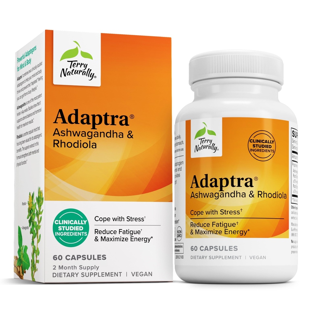 Terry naturligt adaptra - supplement til støtte Adrenal sundhed - Ashwagandha supplement med Rhodiola Rosea Extract - urtetilskud til støtte energi & koncentration - 60 kapsler