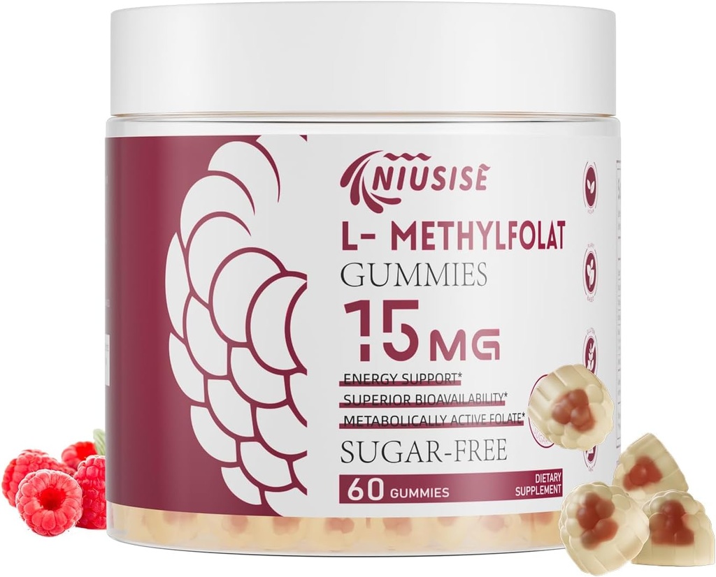 L- methylfolat 15mg gummies for adult, Sugar Free gummies Help Improve Energy, Brain Function - Active Folic Acid & Vitamin B12 Supplement for immunforsvar, Non- GMO, Gluten Free