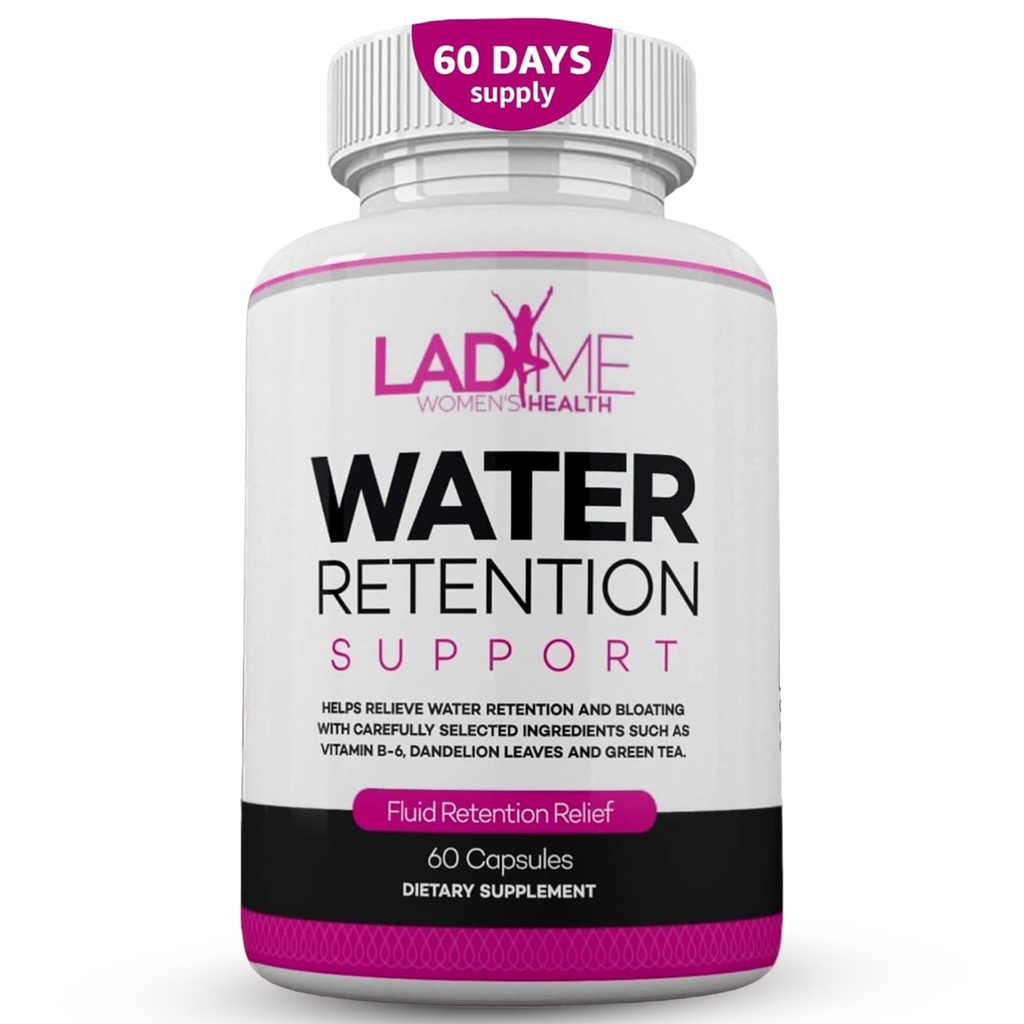 Vandretention piller til kvinder Bloating Relief med vitamin B6, Mælkebøtte & grøn te Naturlig vanddræning, Bloating & Hævelse Detox kapsler - 60 Caps (2 Måneders Tilgang) - af LadyMe