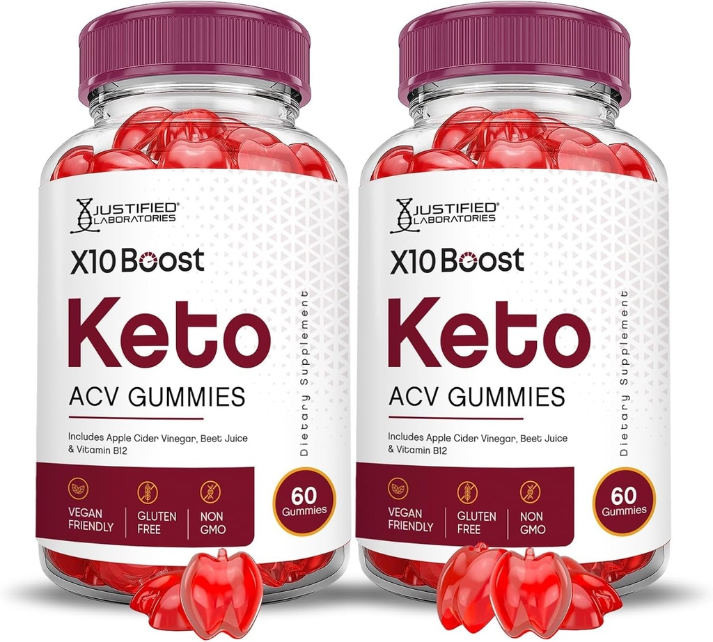 Justified Laboratories (2 Pack X10 Boots Keto ACV Apple Cider Vinegar Boost Formuleret med Pomegranate Beet Juice Powder B12 Vegan Non GMO 120 Gummies