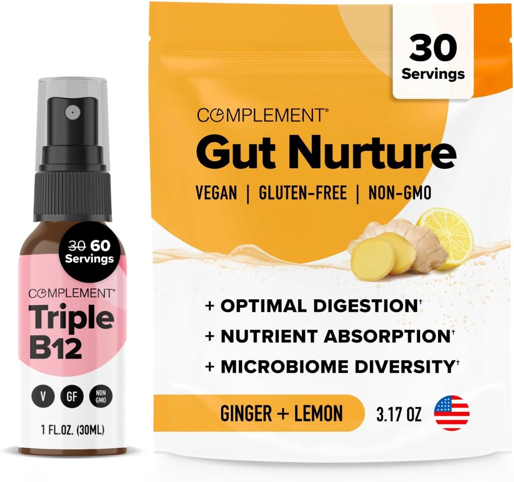 Complement Triple B12 Spray & Gut Nutrition Bundle - Omfattende Vegan B12 Supplementering og fordøjelsesstøtte