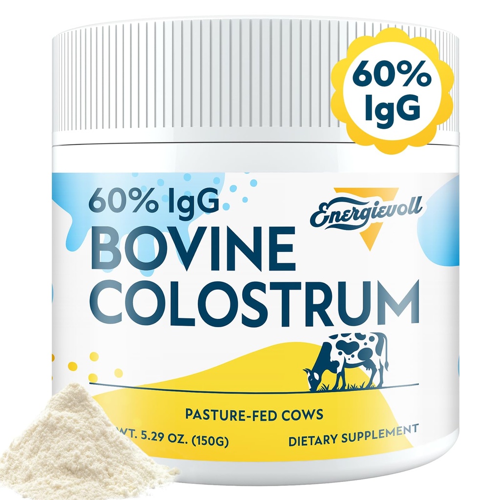 Bovin Colostrum Supplement Pulver - 60% IgG 3000 mg for Gut, Hårvækst, Skønhed, og Immun, Let at blande, Unflavored (50 Servere)
